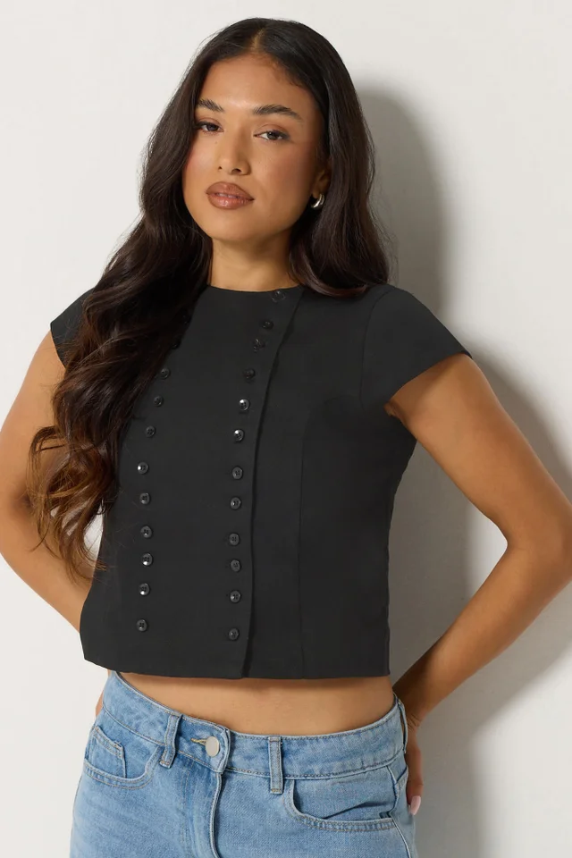 PixieGirl Petite Black Button Up Top