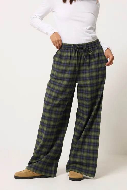 PixieGirl Petite Green Brushed Check Wide Leg Trousers - 18 Image 2