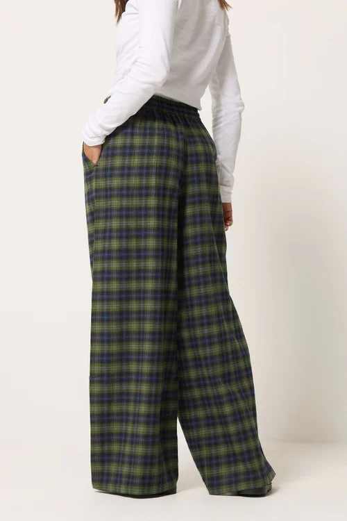 PixieGirl Petite Green Brushed Check Wide Leg Trousers - 18 Image 3