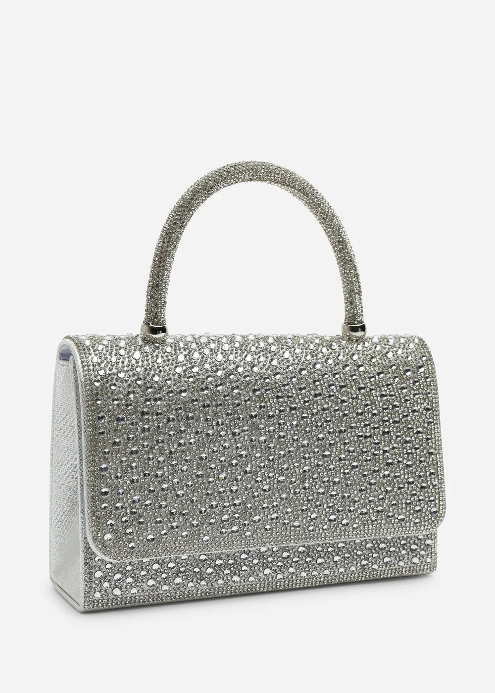 Where's That From Harixa Silver Diamante Studded Metallic Top Handle Grab Bag - One Size Image 3