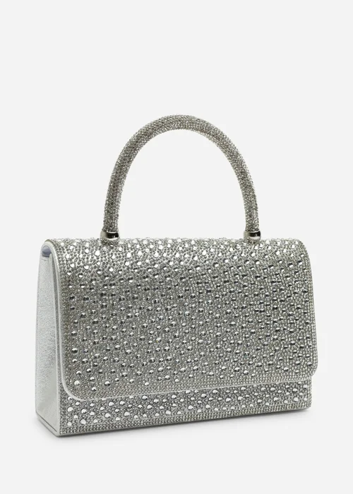 Where's That From Harixa Silver Diamante Studded Metallic Top Handle Grab Bag - One Size Image 3