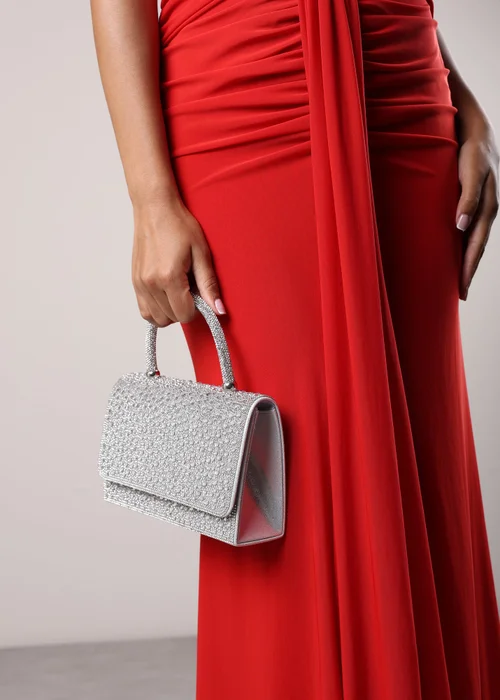 Where's That From Harixa Silver Diamante Studded Metallic Top Handle Grab Bag - One Size Image 2