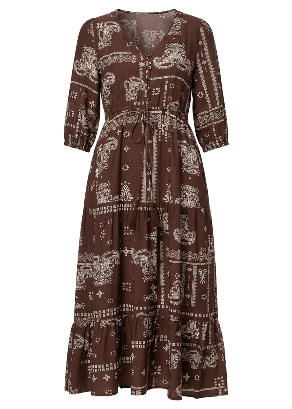 Izabel London Chocolate Printed 3/4 Sleeve Tie Maxi Dress - 18 Image 5