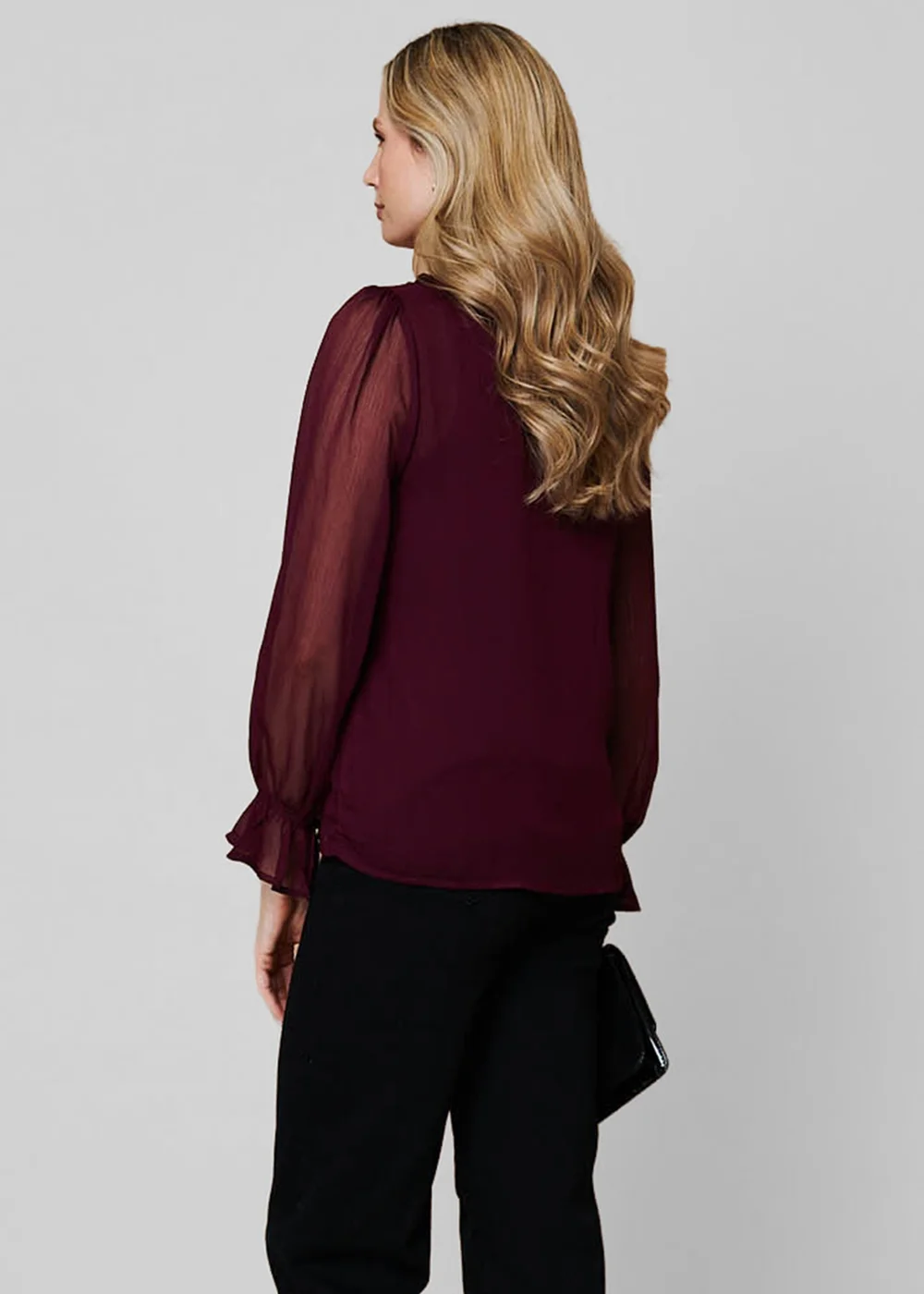 Izabel London Purple Semi Sheer Balloon Sleeve Frilled Blouse - 16 Image 2