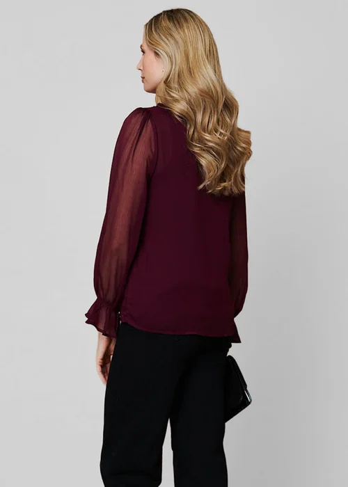 Izabel London Purple Semi Sheer Balloon Sleeve Frilled Blouse - 16 Image 2