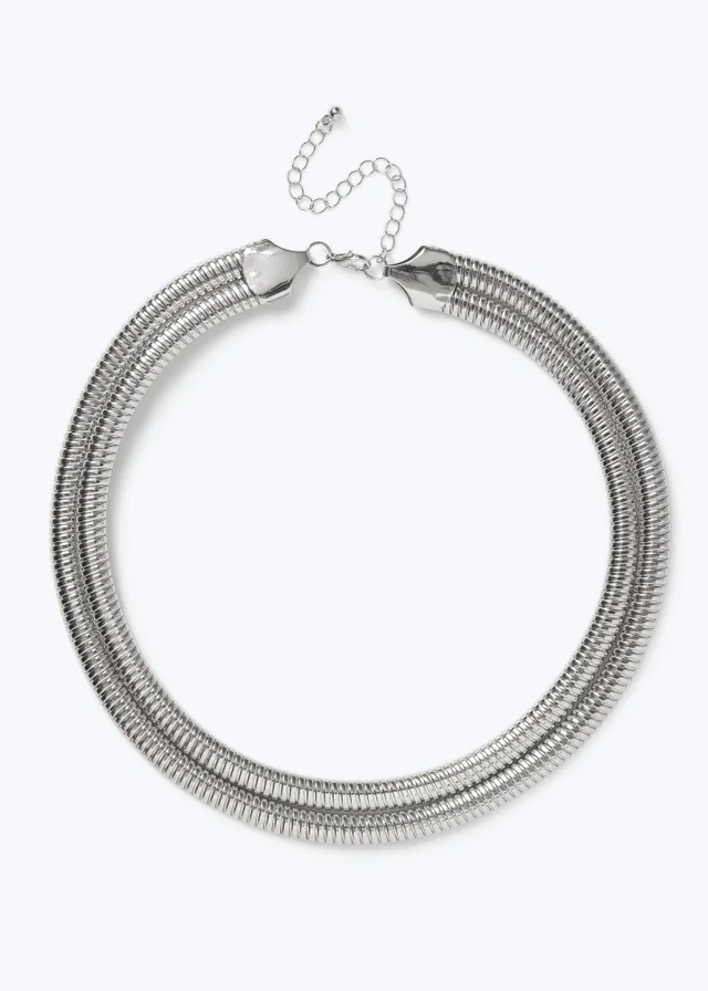 Muse Silver Double Ridge Torque Necklace