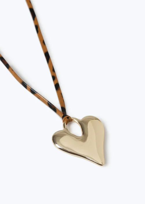 Muse Gold Leopard Print Cord Heart Pendant Necklace - One Size Image 2