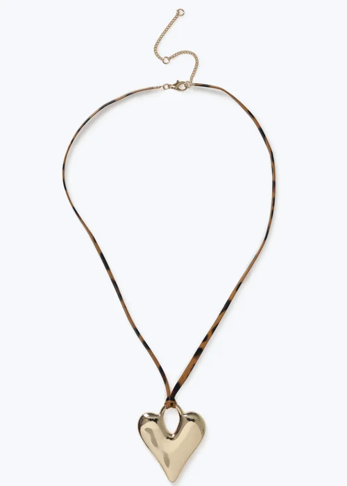 Muse Gold Leopard Print Cord Heart Pendant Necklace - One Size Image 1