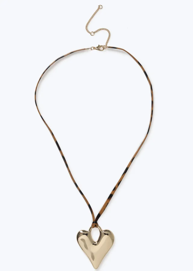 Muse Gold Leopard Print Cord Heart Pendant Necklace