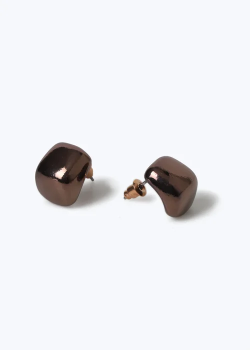 Muse Brown Plated Domed Earrings - One Size Image 2