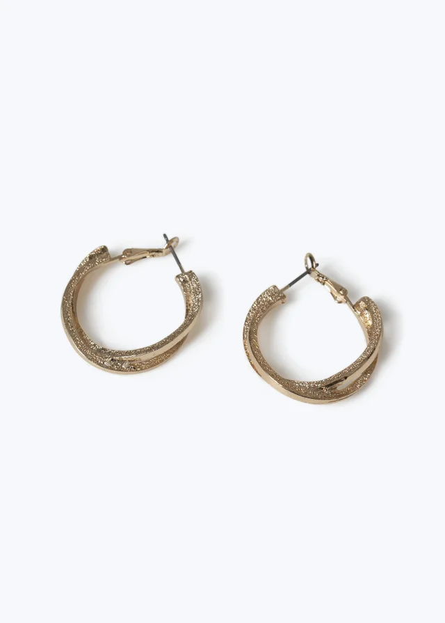 Muse Gold Sandblast Double Hoop Earrings