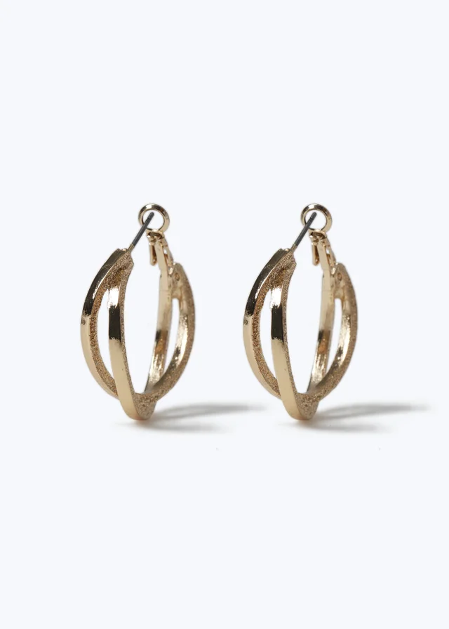 Muse Gold Sandblast Double Hoop Earrings
