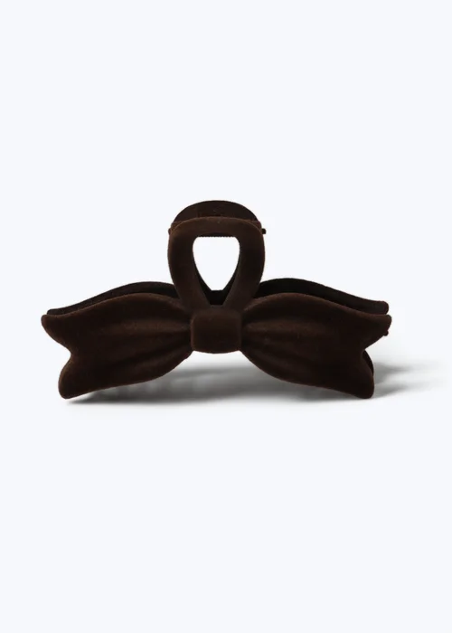 Muse Chocolate Brown Flocked Bow Claw Clip - One Size Image 1