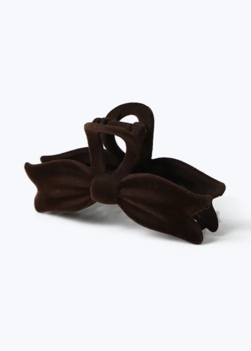 Muse Chocolate Brown Flocked Bow Claw Clip - One Size Image 2