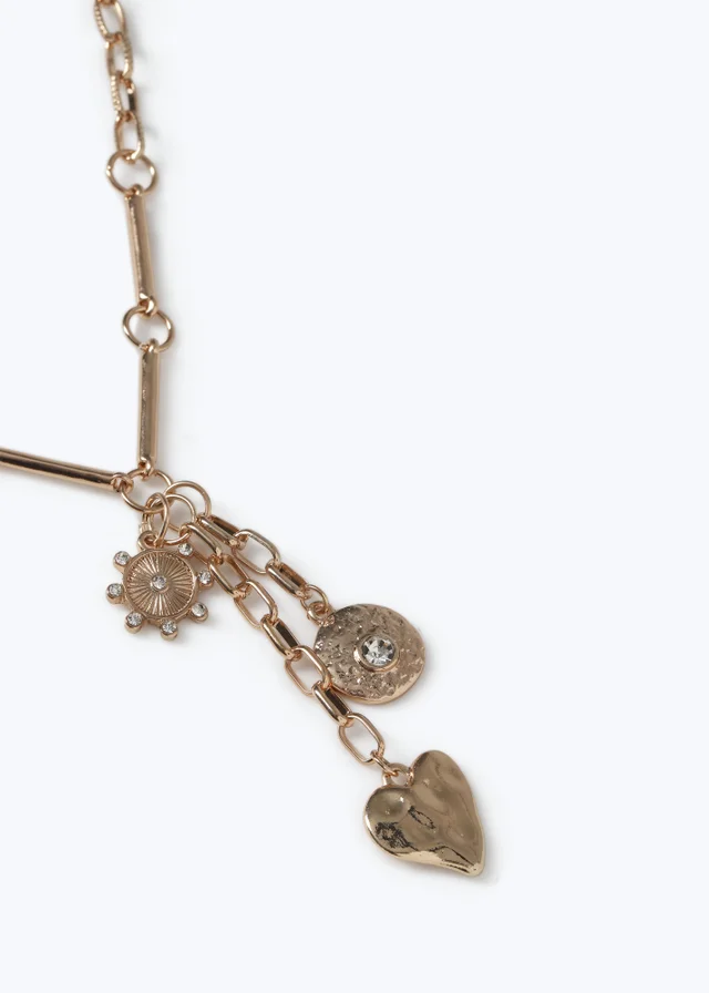 Muse Gold Multi-Charm Heart Pendant Necklace
