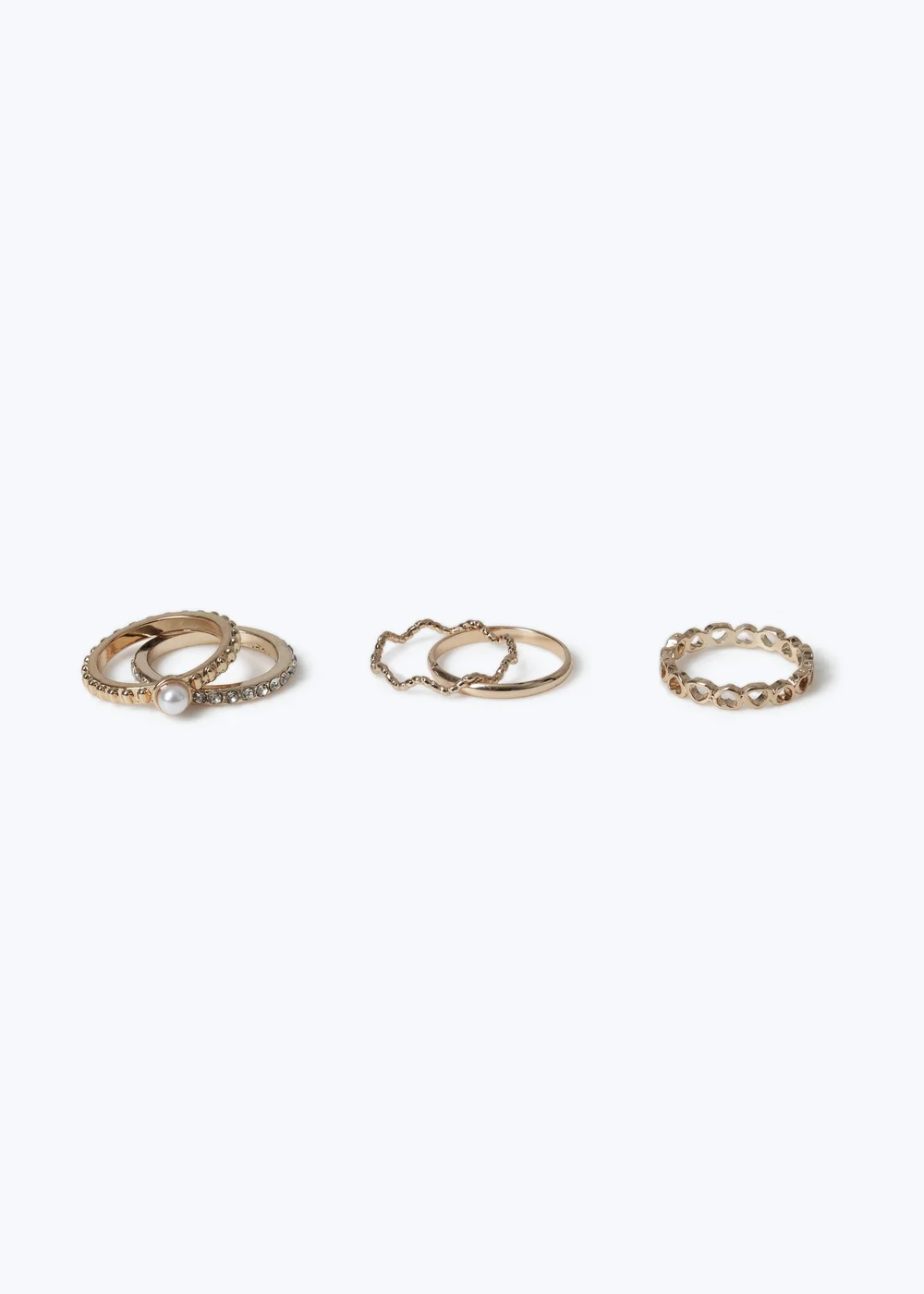 Muse 5 Pack Gold Rhinestone Rings - 17mm Image 1