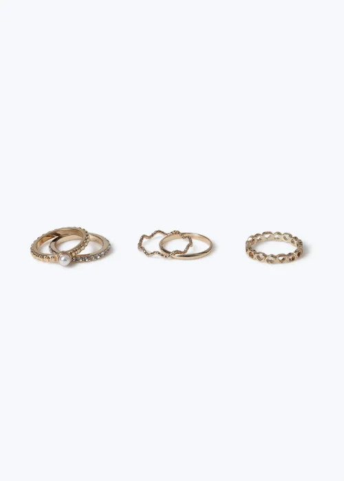Muse 5 Pack Gold Rhinestone Rings - 17mm Image 1