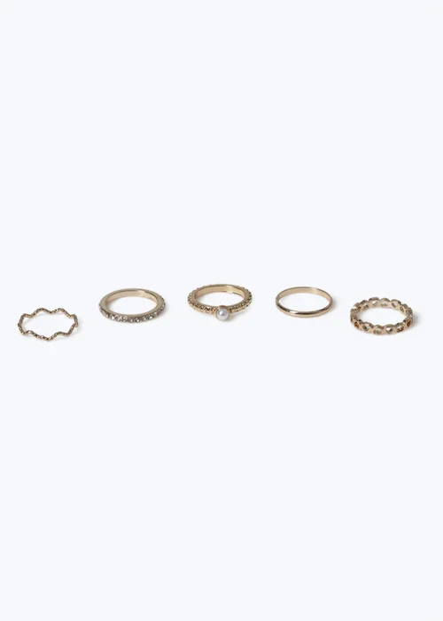 Muse 5 Pack Gold Rhinestone Rings - 17mm Image 2