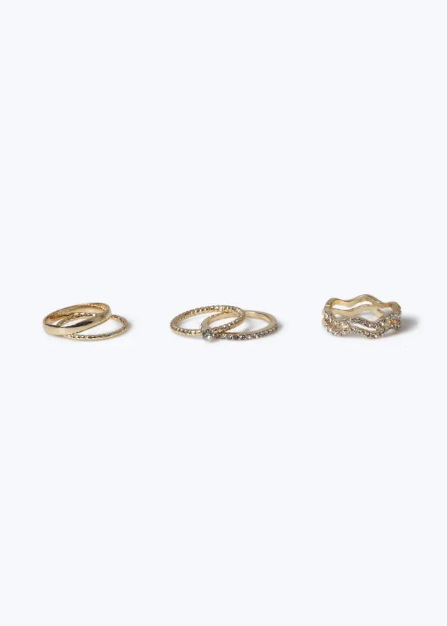5 Pack Gold Wavy Rings