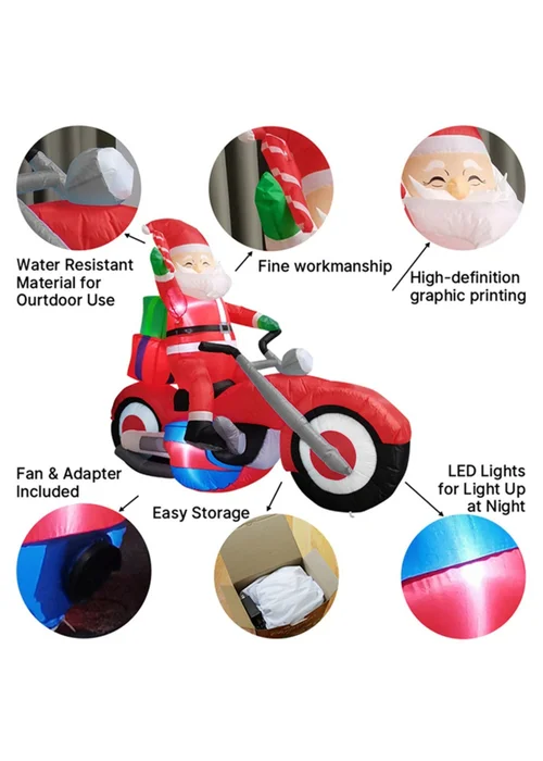 Lifeideas Red Santa on Motorcycle Christmas Inflatable Model Decoration with LED Lights 6FT/1.8M - One Size Image 4