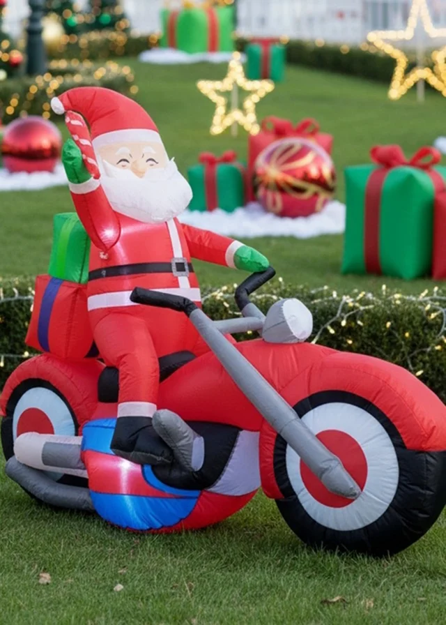 Lifeideas Red Santa on Motorcycle Christmas Inflatable Model Decoration with LED Lights 6FT/1.8M