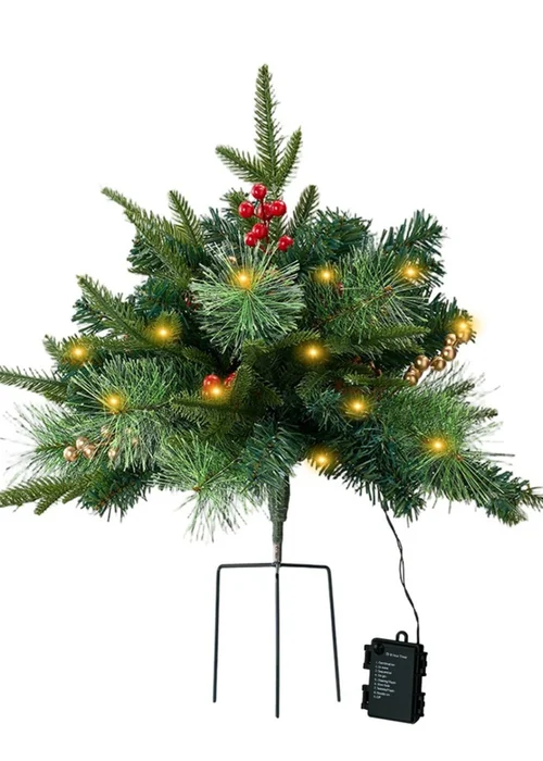 Lifeideas Green Artificial Christmas Tree Urn Filler Decoration with String Lights - Double Image 3