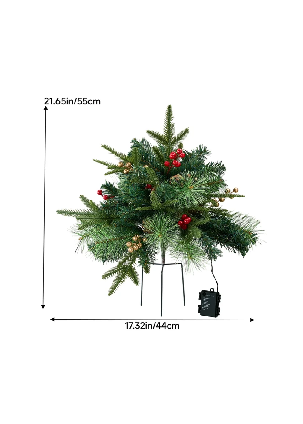 Lifeideas Green Artificial Christmas Tree Urn Filler Decoration with String Lights - Double Image 2