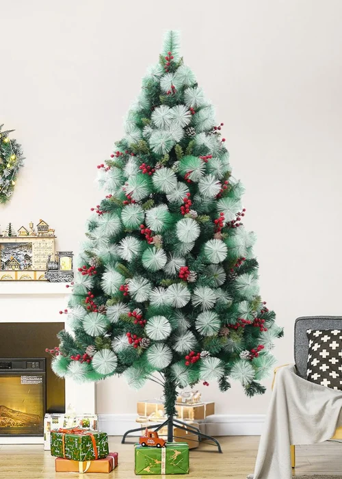 Lifeideas Multicoloured Artificial Green Flocked Full Christmas Tree with Stand 1.8m - One Size Image 1