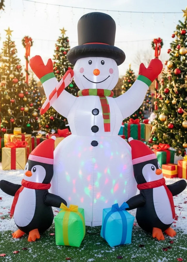 Lifeideas White Christmas Inflatable Snowman and Penguins Decorations with LED Lights 6ft