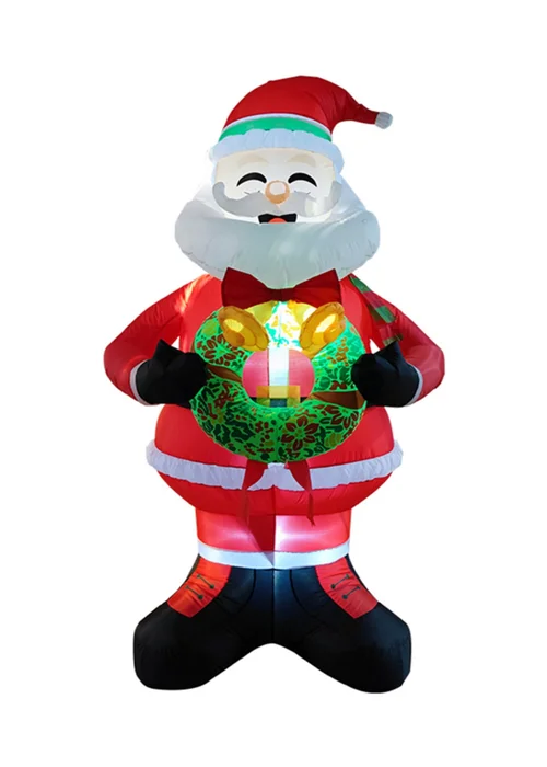 Lifeideas Red Lighted Christmas Inflatable Model Santa Holding Wreath Decoration 2.4M - One Size Image 3