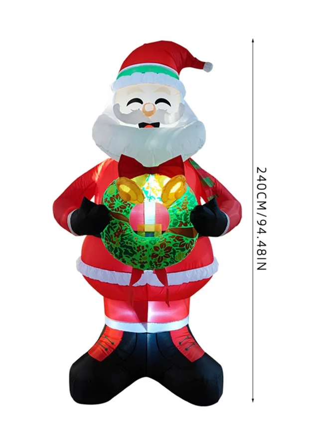 Lifeideas Red Lighted Christmas Inflatable Model Santa Holding Wreath Decoration 2.4M