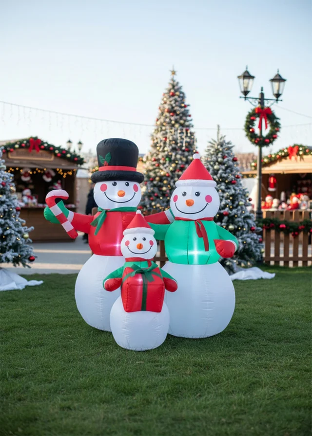 Lifeideas Multicoloured Christmas Inflatable Snowman Family Decorations with LED Lights 6ft