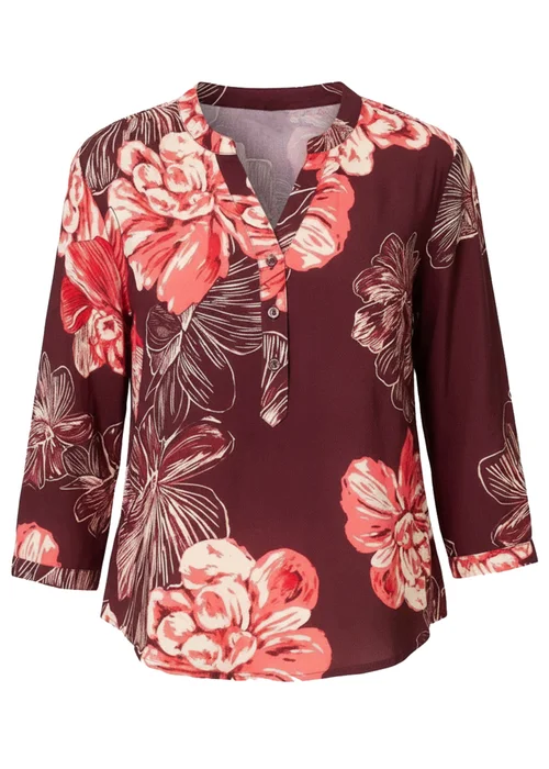 Izabel London Berry Floral V-Neck 3/4 Sleeve Relaxed Blouse - 14 Image 5