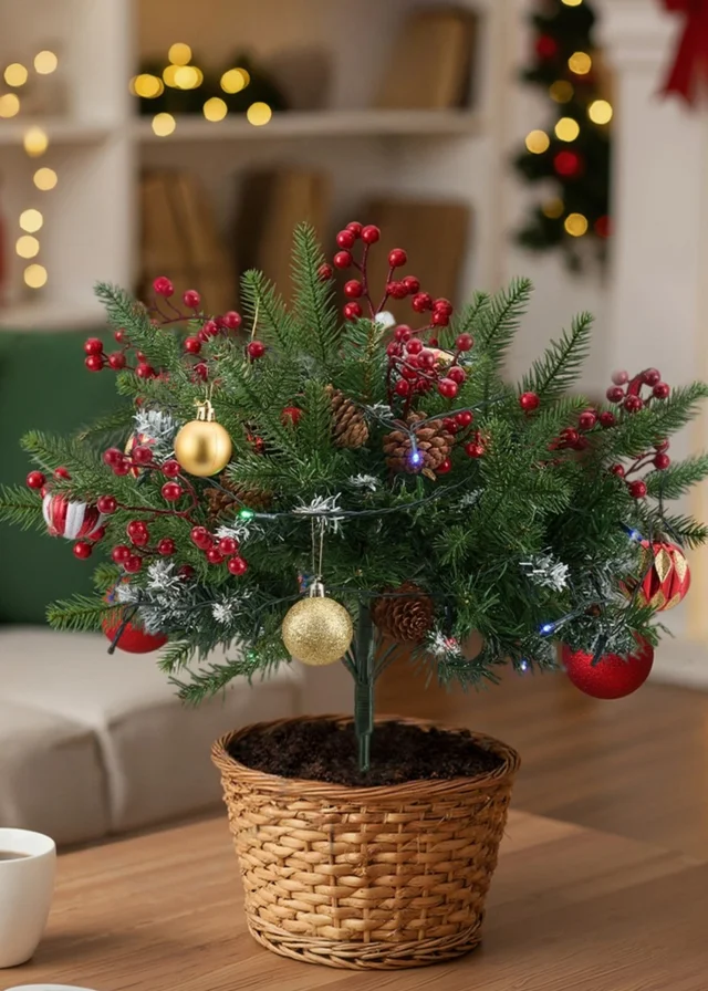 Lifeideas Green 2pcs Artificial Christmas Planter Bushes Decorations