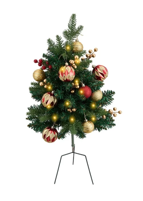 Lifeideas Green 2-Pack Artificial Christmas Trees with Decorations and LED Lights - One Size Image 3