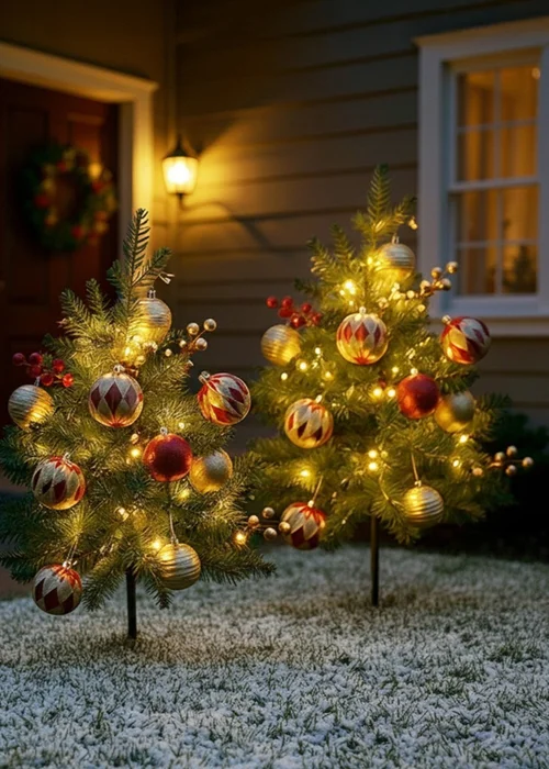 Lifeideas Green 2-Pack Artificial Christmas Trees with Decorations and LED Lights - One Size Image 1