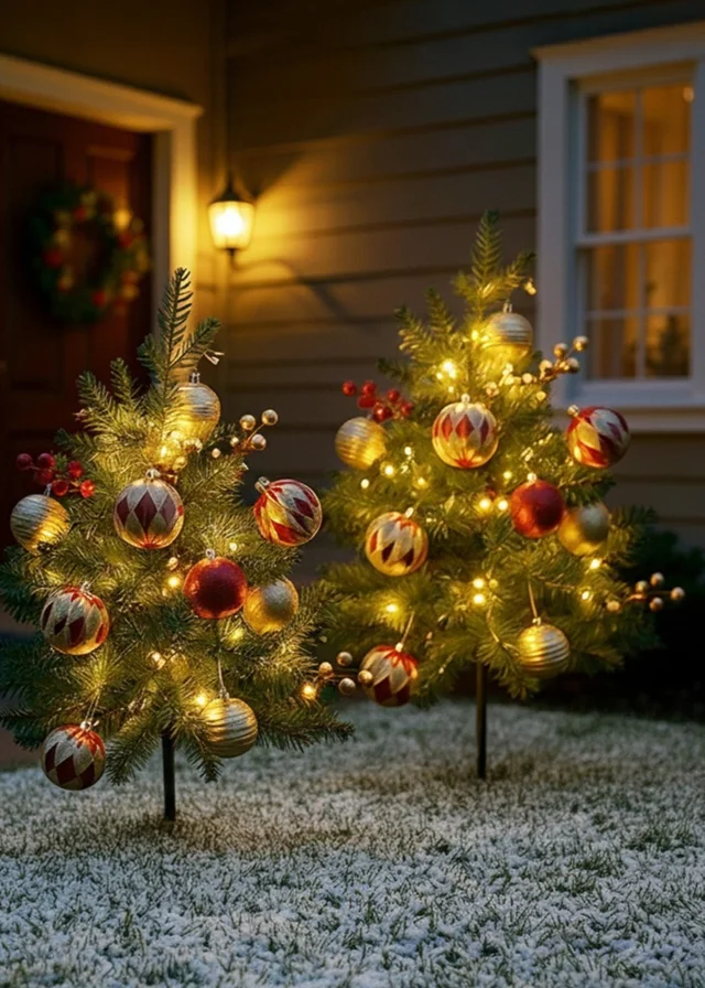 Lifeideas Green 2-Pack Artificial Christmas Trees with Decorations and LED Lights