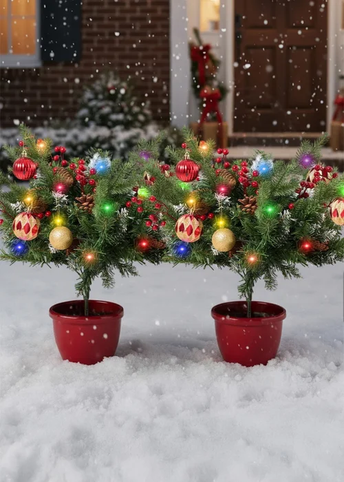 Lifeideas Green 2pcs Artificial Christmas Planter Bushes Decorations - One Size Image 1