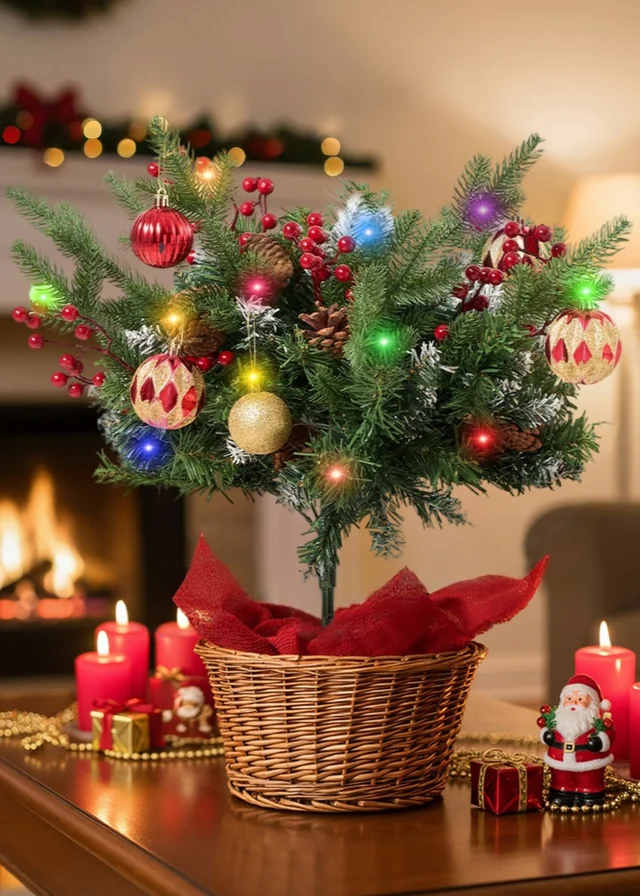 Lifeideas Green 2pcs Artificial Christmas Planter Bushes Decorations