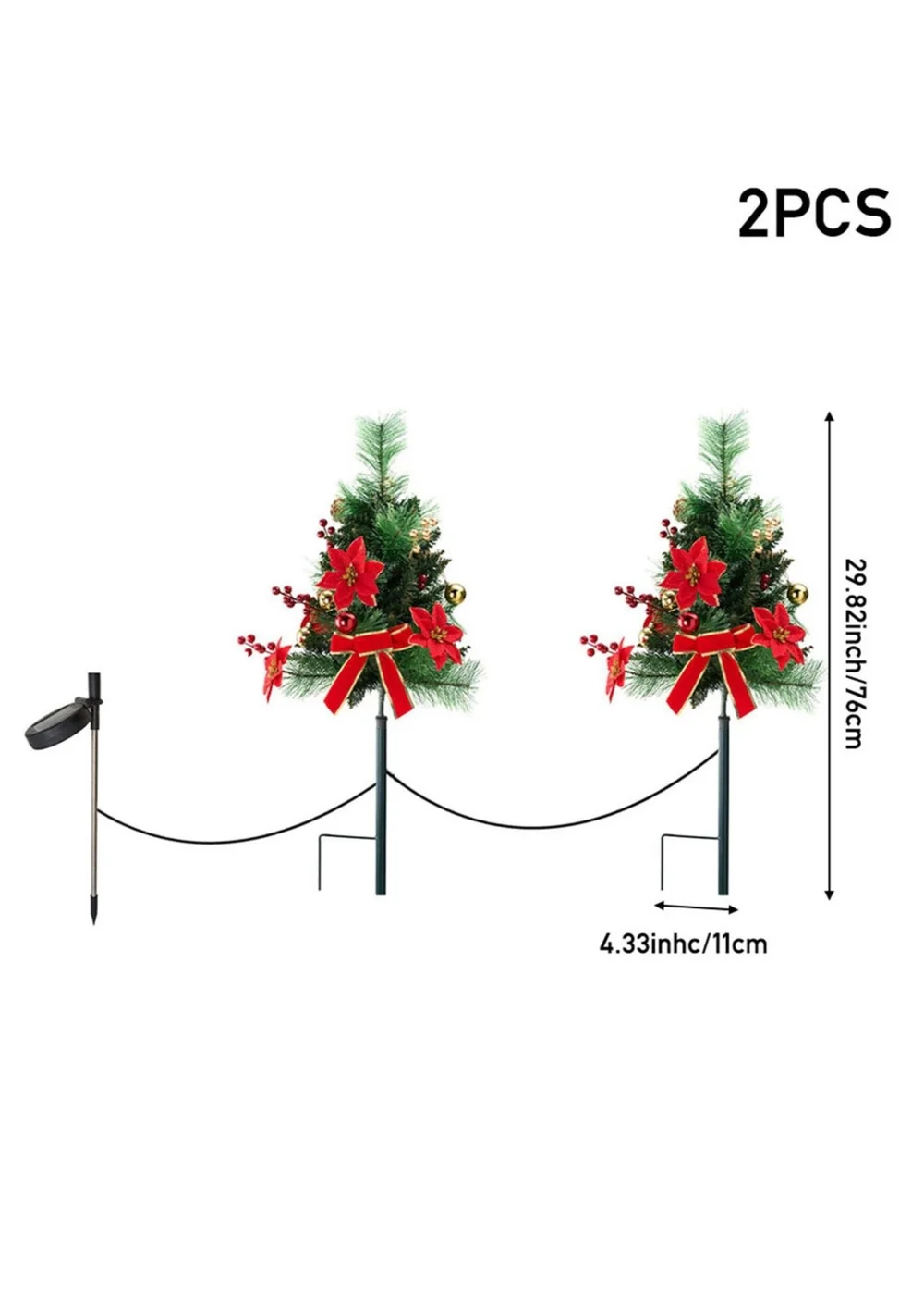 Lifeideas Green 2 Pcs Artificial Christmas Tree Urn Filler Planter Decorations with Lights - One Size Image 2