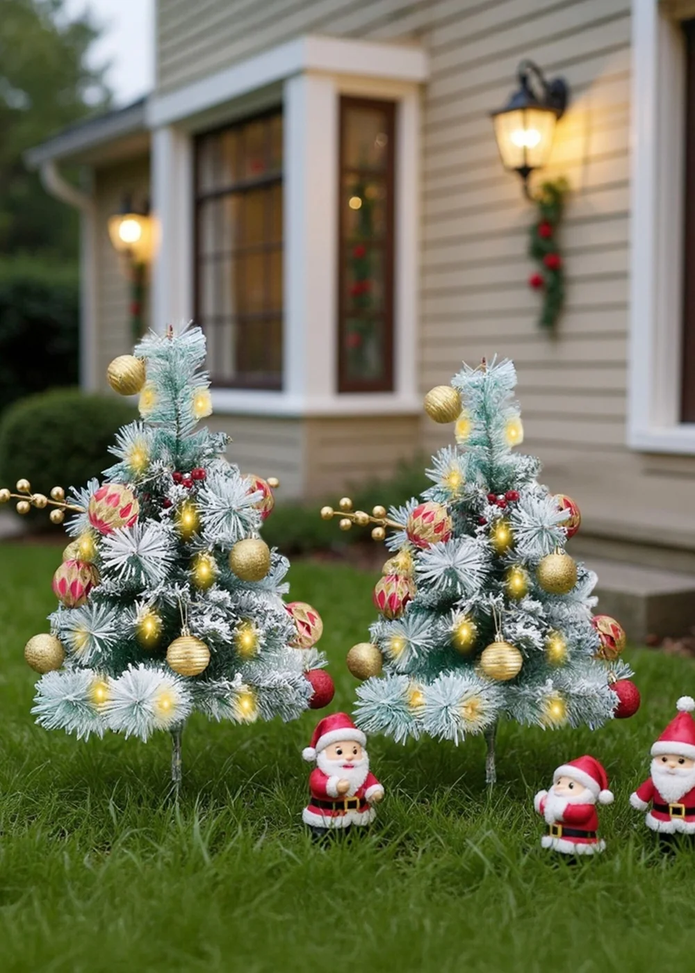 Lifeideas Green 2-Pack Artificial Christmas Trees with Decorations and LED Lights - One Size Image 1