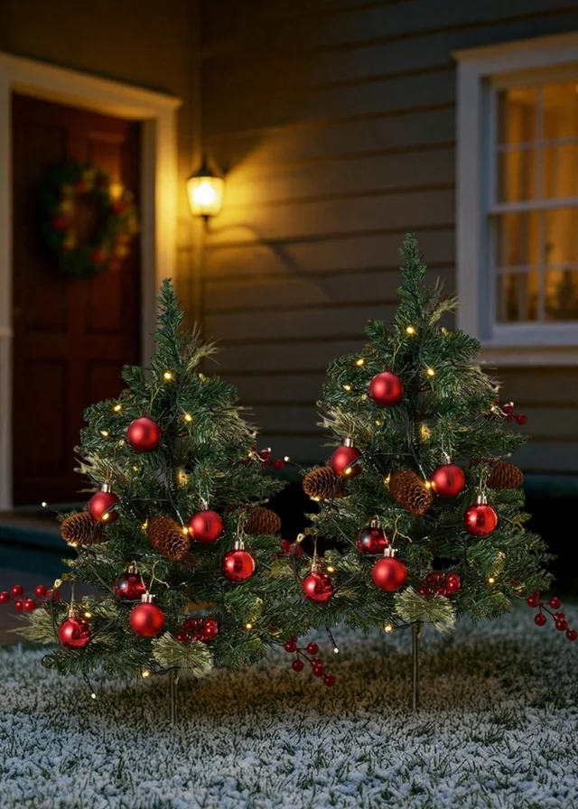Lifeideas Green 2-Pack Artificial Christmas Trees with Decorations and LED Lights