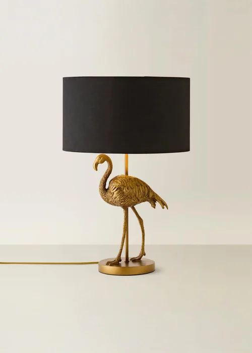 ValueLights Flo Flamingo Table Lamp with Black & Gold Inner Shade and Warm White Bulb - One Size Image 3