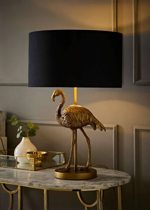 ValueLights Flo Flamingo Table Lamp with Black & Gold Inner Shade and Warm White Bulb - One Size Image 2