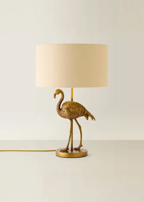 ValueLights Flo Flamingo Table Lamp with Beige & Gold Inner Shade and Warm White Bulb - One Size Image 3