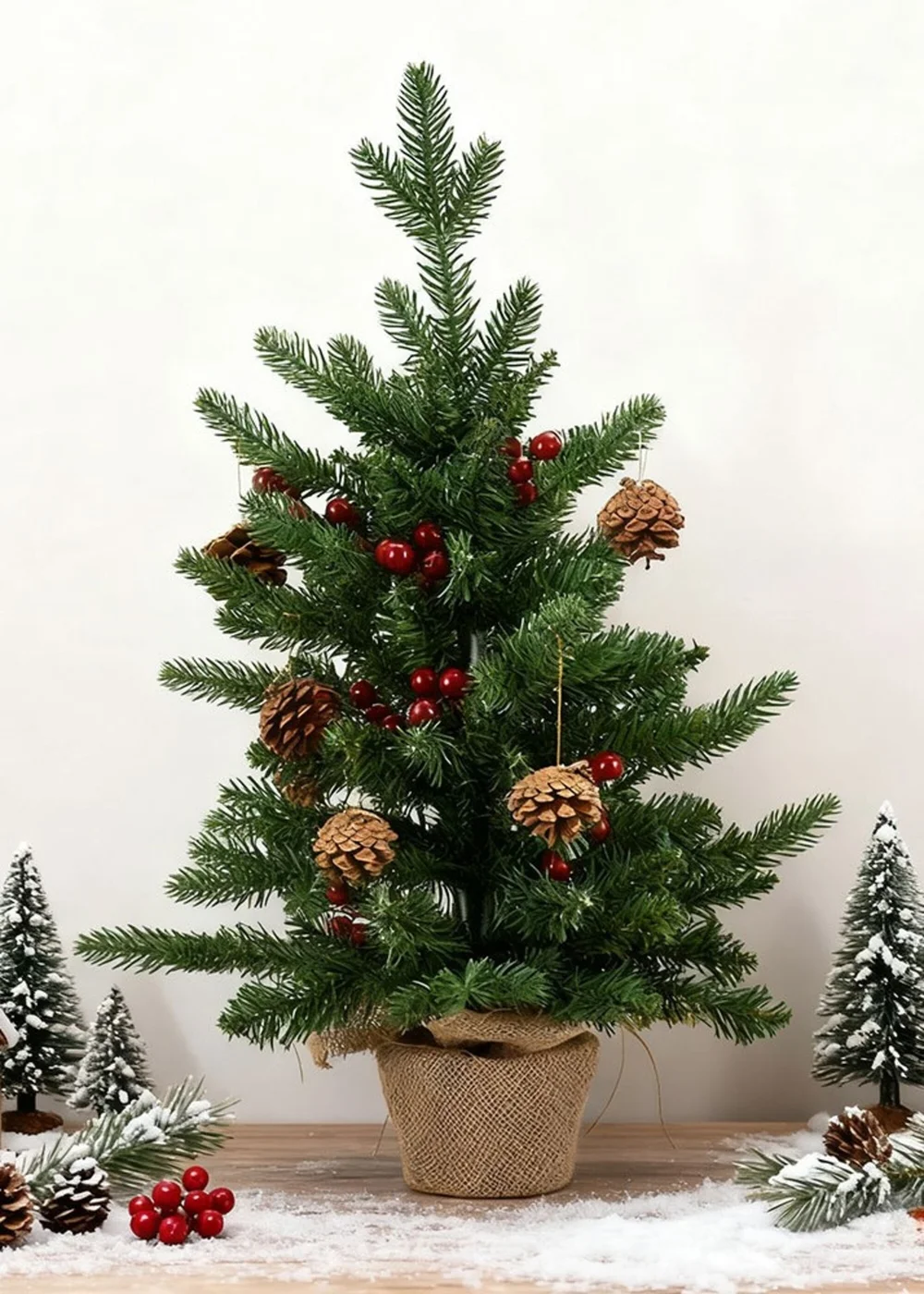 Lifeideas Green Mini Christmas Tree with String Light 2FT/60.5CM - One Size Image 1