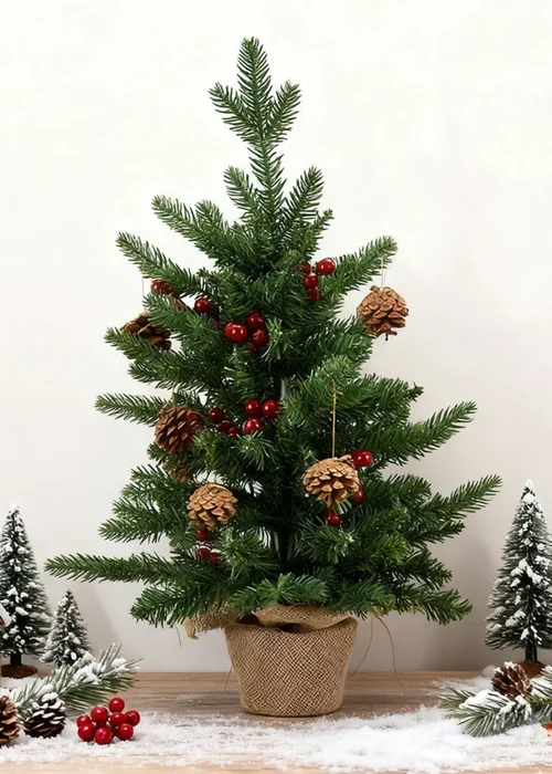 Lifeideas Green Mini Christmas Tree with String Light 2FT/60.5CM - One Size Image 1