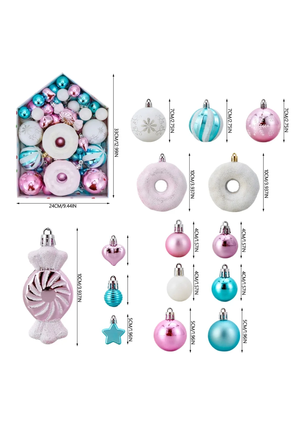 Lifeideas Pink 72-Piece Christmas Ornaments for Christmas Tree Decorations - One Size Image 2