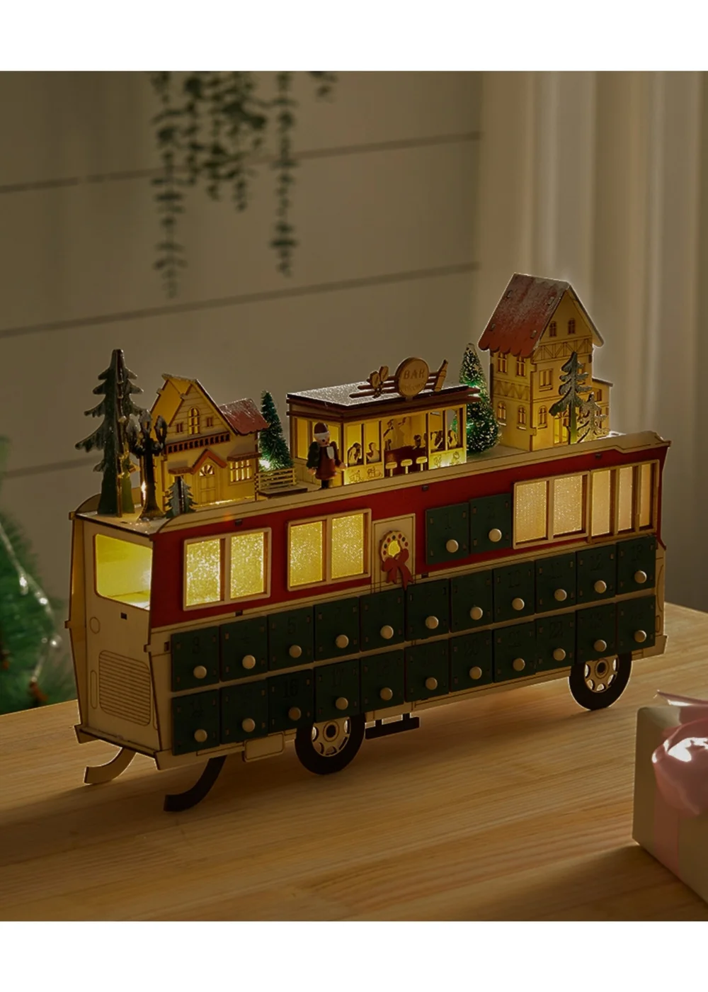 Lifeideas Green DIY Wooden Christmas Advent Calendar Bus - One Size Image 3