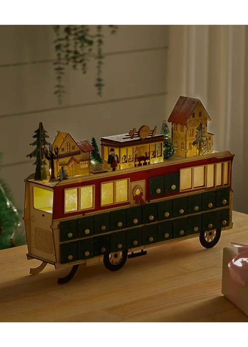 Lifeideas Green DIY Wooden Christmas Advent Calendar Bus - One Size Image 3